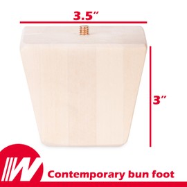 WADDELL Couch Feet (4 Count, Contemporary) | 3" Quick Mount Hardwood Sofa Legs for DIY Home Projects w/ 5/16" #18 Hanger Bolt | Unfinished Furniture Feet for Accent Armchair, Ottoman Bench, Foot Stool