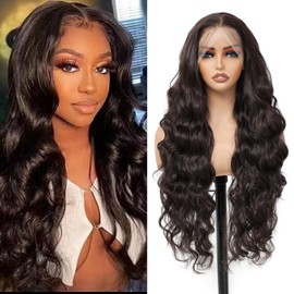 Yacurcur 13x6 Lace Frontal Wig Long Body Wave Wigs Transparent Swiss Lace Heat Resistant Synthetic Hair Pre-Plucked Hairline with Baby Hair Glueless Lace Front Wavy Wigs for Women 32 Inch (#Brown)