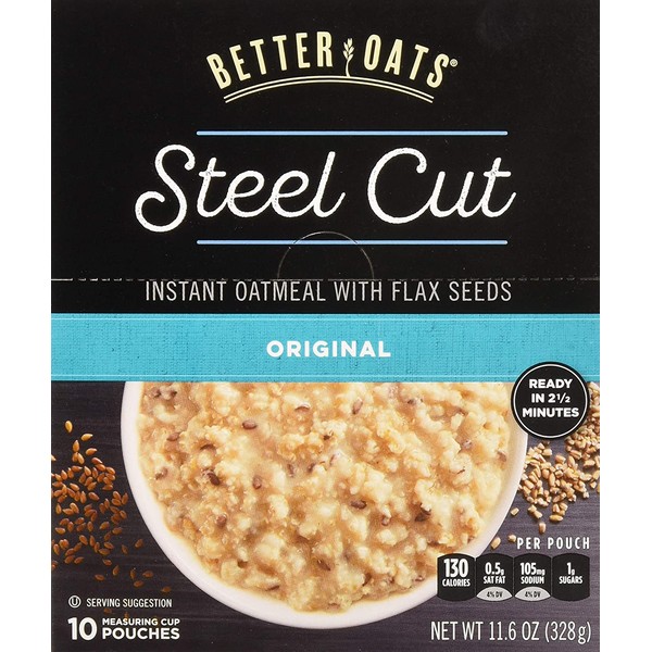 Better Oats Steel Cut Oats with Flax Classic 10 Pouches 11.6 oz (Pack of 2)