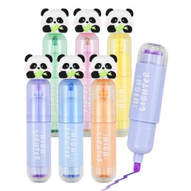 Panda Highlighter Markers Set with Stamps, 6 Pastel Assorted Colours Pens, Cute Candy Color Bible Highlighter, Decorative Tips, No Bleed, Back to School Supplies, Aesthetic Highlighters for Office