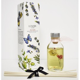 LOVSPA Wild Flowers Reed Diffuser Set Made with Real Flowers & Essential Oils - Rose, Egyptian Jasmine, Sweet Pea, Lily of The Valley and Dark Amber