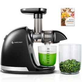 AMZCHEF Cold Press Juicer Machines, AMZCHEF Slow Masticating Juicer with Reverse Function, High Juice Yield, Easy Clean with Brush, Recipes for High Nutrient Fruits and Vegetables, Black(Updated)