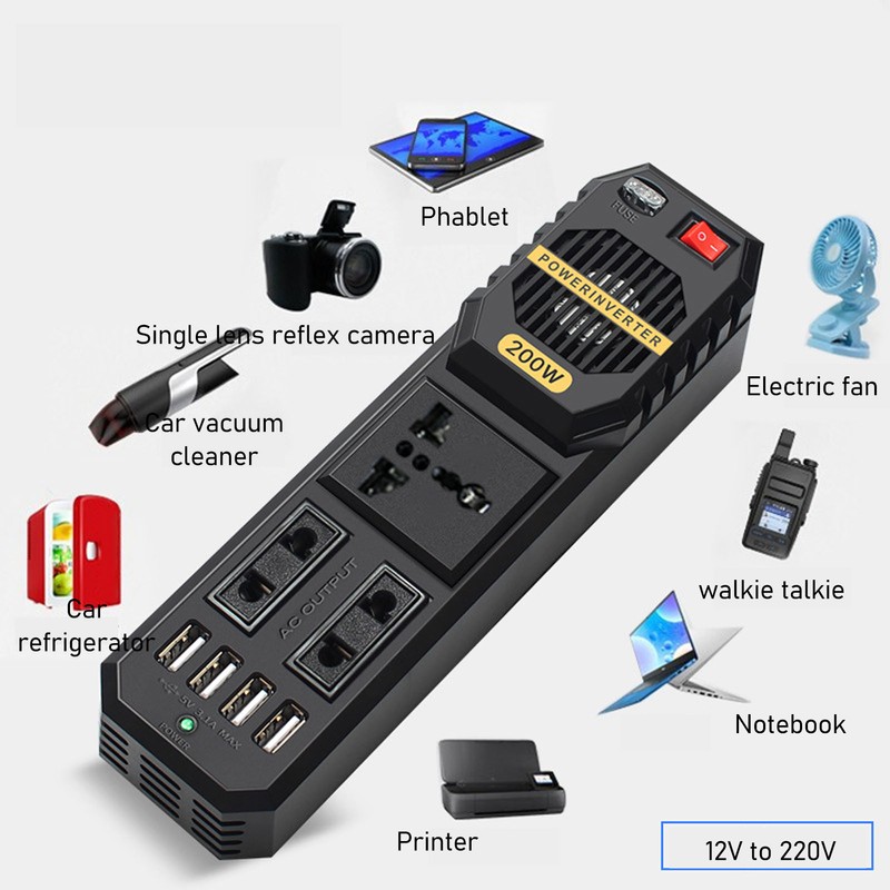 Car Power Inverter 200W DC 12V to AC for Vehicles