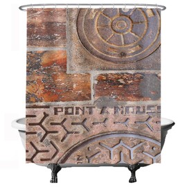 Ulticool - Shower Curtain - Industrial Rust Metal - 180 x 200 cm - Bathroom Curtain - Washable - Mould-proof - with 12 Rings White - Orange Brown