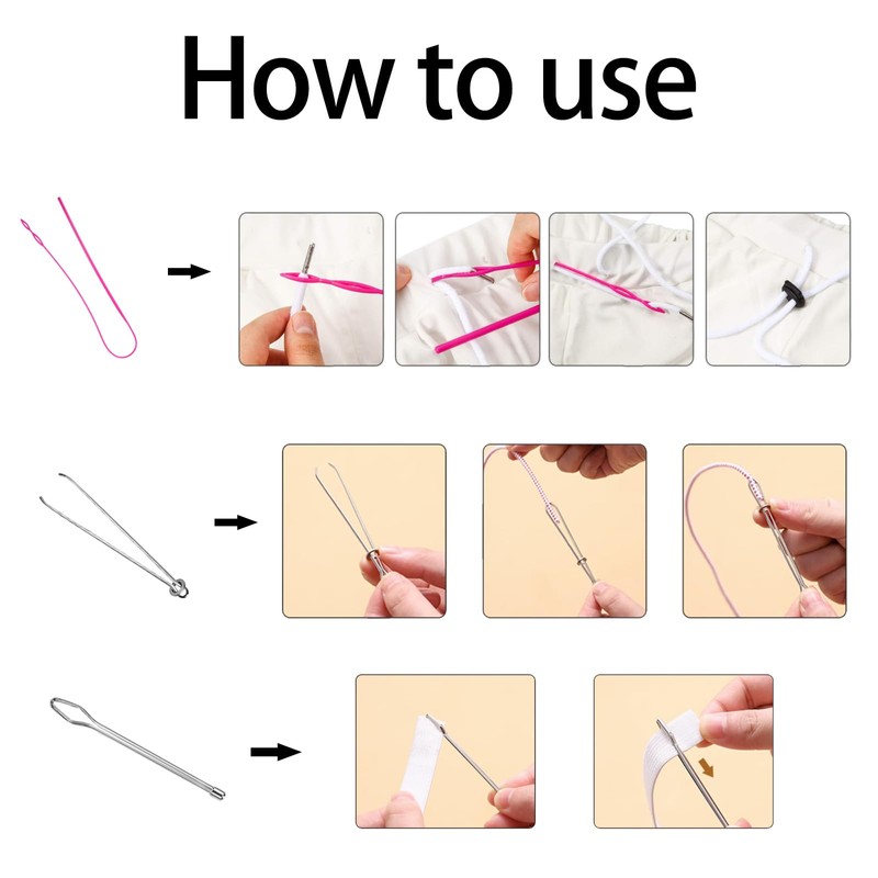 8 Pcs Drawstring Threader Tool Set, Plastic & Metal Drawstring