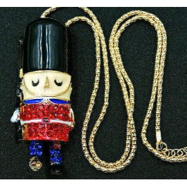 Unbranded BIG 3D Christmas NUT CRACKER Rhinestone Santa Gift Toy Soldier Necklace Blue Red