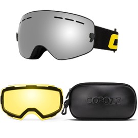 COPOZZ Kids Ski Goggles Set, Snowboard Goggles and Yellow Lens, UV400 OTG Anti-Fog Snow Goggles for Toddler Age 2-12