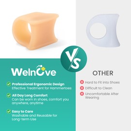 Welnove Hammertoe Corrector - 6 Pack Gel Toe Straighteners - Realign Bent, Crooked, Curled, Claw, Hammer Toes - Hammer Toe Support Crest for Women & Men, Medium