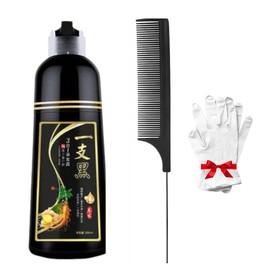 Shampoo Tinte Negro Cubre Canas 3 en 1 para Hombre y Mujer - Hair Dye Shampoo Black para Teñir Cabello en Casa Sin Amoniaco, Color Negro Natural Durad