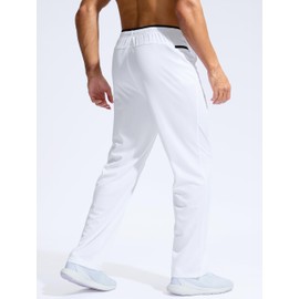 Pudolla Men's Mesh Pants with Pockets Lightweight Wide Leg Exercise Lounge Open Bottom Sweatpants(White Black L)