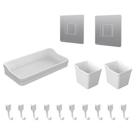 EVDBOBO Pegboard Wall Organization Accessories Pack - 25 Pieces of White Hooks, Storage Bins & Fastening Strips (White)