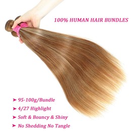 Beautymoon P4/27 Highlight Blonde Short 3 Bundles Human Hair Straight 14 16 18 Inch 100% Brazilian Unprocessed Raw Ombre Brown Straight Weave Bundles Human Hair Extensions For Black Women
