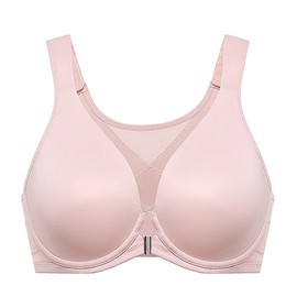 DELIMIRA Women's Posture Correction Bra with Front Closure Bra Large Breasts Strong Hold with Underwire Soft Deep Neck, Nude Pink