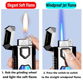 Torch Lighter, Cool Dual Flame Lighter Fashion Design, Refillable Butane Lighter with Visible Fuel Tank,Windproof Adjustable Soft Flame and Jet Flame Lighter for Men Lady (Without Butane)-Matte Black