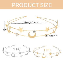 Calkkrer Pack of 2 Headbands, Moon & Five-Pointed Star Headbands, Wedding Hair Accessories for Women, Elegant Hair Bands with Rhinestones & Crystal, Hair Accessories for Girls, multicoloured
