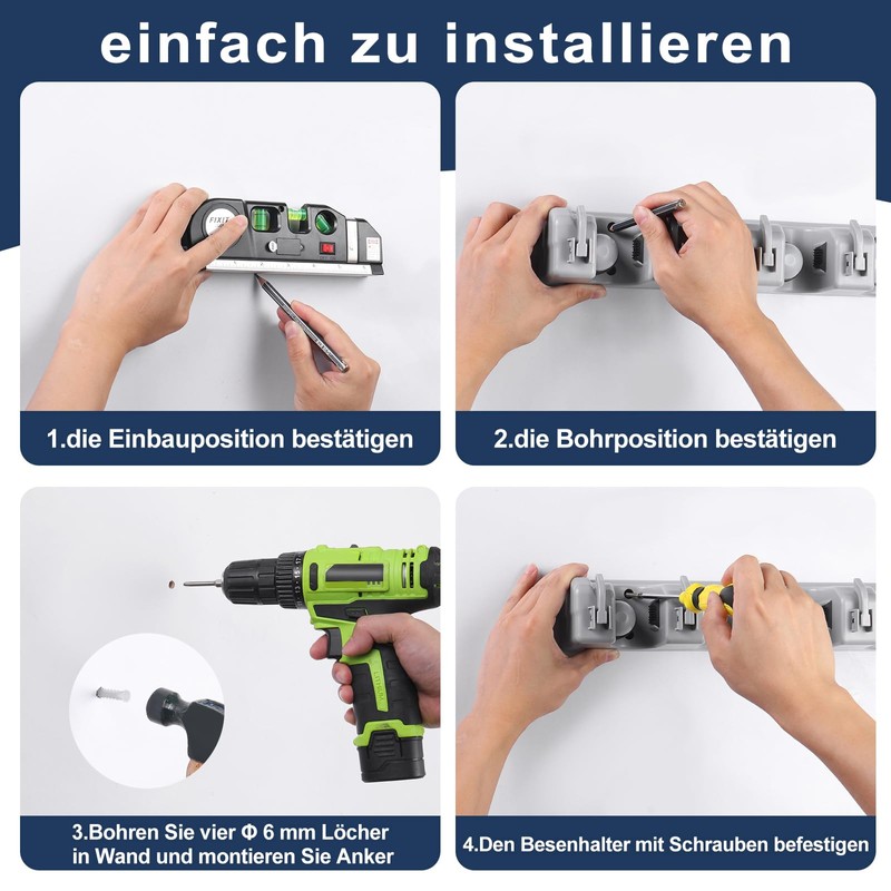 Kiemeu Broom Holder Wall Broom Holder Mop Holder Broom and