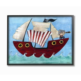 Stupell Industries Pirate Ship at Sea Black Framed Wall Art, 24 x 30, Design by Artist Bealook Kids