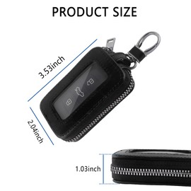 Car Key Fob Cover,Universal Car Key Case with Keychain&Carabiner,Premium Leather Smart Car Key Holder for Remote Key Fob (Black)