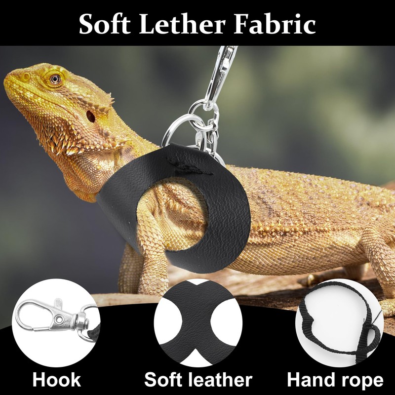 Bearded Dragon Harness and Leash Set, 3-Size Adjustable Soft Leather