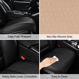 BWTJF Black Car Seat Cover 2 Pack, Universal Leather Front Seat Covers Bottom Protector, Anti-Slip and Full Wrapping Edge Compatible with Most of Vehicles - SUVs/Sedans/Pickup Trucks