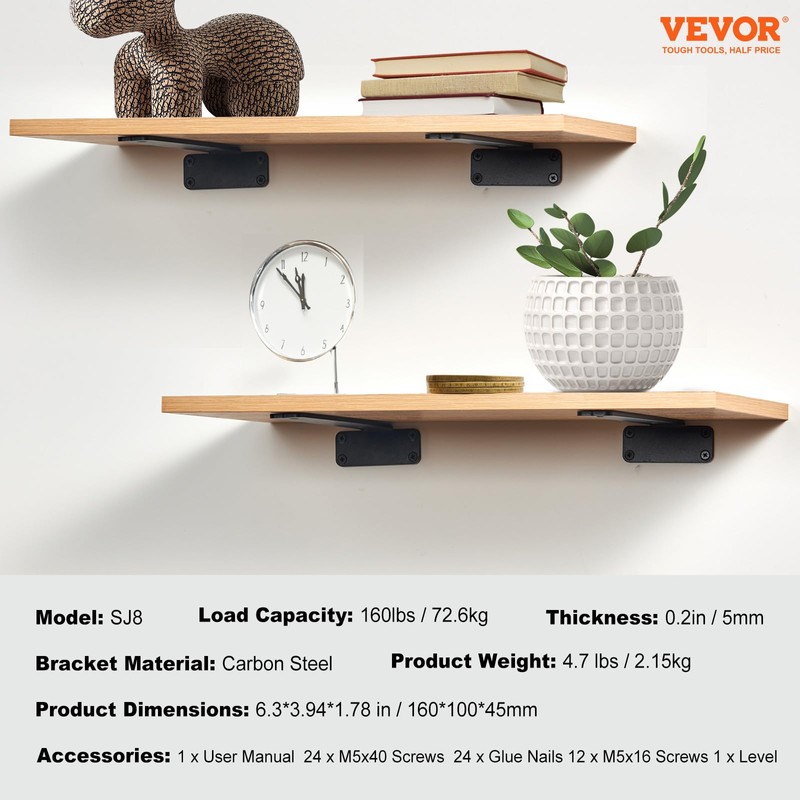 VEVOR Floating Shelf Brackets 6 Inch, 6 Pack Heavy Duty