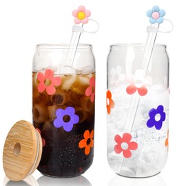 Mason Life Cute Glass Cups, Color Changing Cups 18OZ Glass Cups with Lids and Straws Drinking Glasses Beer Can Shaped, Reusable Glass Coffee Tumbler for Smoothie Tea- 2 Pack