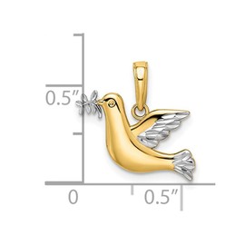 14K Yellow and White Gold Dove and Olive Branch Charm Pendant (NO Chain)