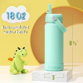 Fimibuke Kids Insulated Water Bottle - 2 Pack 18oz BPA-FREE 18/8 Stainless Steel Water Bottle with Straw for School Metal Travel Tumbler Leak Proof Kids Cup 002