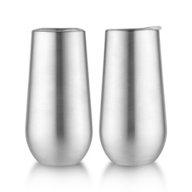 Sivaphe 2Pack Stemless Champagne Flutes Set with Lid Stainless Steel Insulated Vacuum Tumbler Cocktail Cups Reusable Wedding Toasting Method 6 Ounce Blue