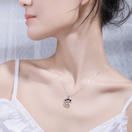 HUKKUN Highland Cow Necklace 925 Sterling Silver Cow Necklace for Women Cute Animal Necklace Jewelry Birthday Gifts for Women Cow Lover