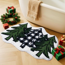 Christmas Bathroom Rugs,Christmas Tree Soft Absorbent Bath Rug Non Slip Washable Bathroom Mat for Winter Holiday Xmas Home Decor Indoor Bath Mat,20x32 Inch
