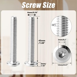 Biaungdo 30 Pack Flat Head Allen Bolts, 1/4-20 x 1-3/4 Inch Silver Socket Cap Screws Joint Connecting Bolts Countersunk Screws for Furniture, Fully Threaded