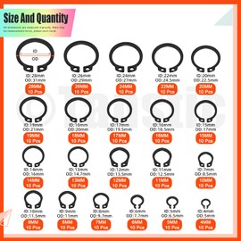 Tanstic 310Pcs C-Clip External Retaining Rings Snap Rings Assortment Kit(M4-M28) + E-Clip E Clip Assortment(1.5mm-10mm) with Snap Ring Pliers and Tweezers