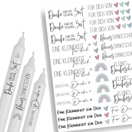 A4 Kerzentattoos Geburtstag | Kerzenfolie für Kerzen | Tattoo Folie Danke | Wasserschiebefolie für Stabkerzen | Ein kleines Dankeschön | Eine Kleinigkeit für dich
