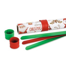Silicone Holiday Red & Green Flip Wraps- Set of 6, Gift Wrap Holders, Silicone-Covered Metal Strips Flip to Securely Hold Gift Wrap Rolls, Electrical Cords and Posters,Roll Storage Holder