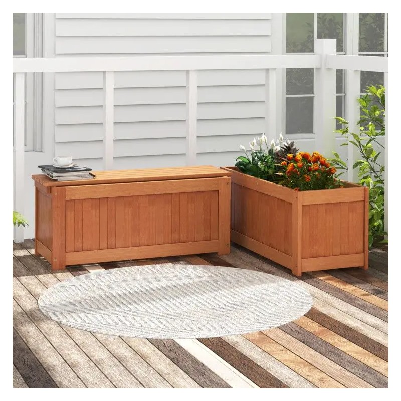 Outdoor Patio Bench With Planter Box Wood Contemporary Design For