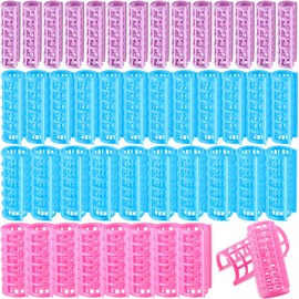 44 Pieces Plastic Hair Rollers Self Gripping Clip on Hair Rollers No Heat Hair Curlers for DIY Hairdressing Salon Hairdressing 4 Sizes