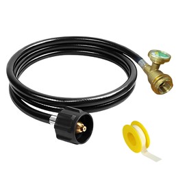 6 Feet Propane Tank Extension Hose with Gauge for 100 lb Propane Tank, Propane Tank Adapter Converts POL LP to QCC1 / Type1 Hose, Fit For Rv, Gas Grill, Heater, Fire Pit And Propane Appliances (6FT)