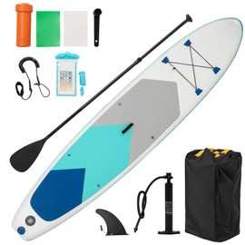 GYMAX Paddle Board, 9.8'/10'/11' x 6" Inflatable SUP with Removable Fin, Paddle, Pump, Leash & Carry Bag, Blow Up Paddle Boards Standing Boat for Adults, Youth (Multi Blue Grey,11FT)