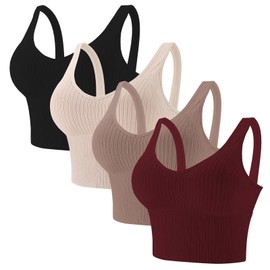 Eleplus 4 Pieces Comfy Cami Bra for Women Crop Top Yoga Bralette Longline Padded Lounge Bra Pack，X-Large-XX-Large,color3
