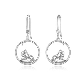 Sterling Silver Wolf Earrings Good Luck Dangle Hook Jewellery Birthday Gift for Women Teen