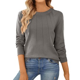 SHEWIN Womens Sweaters Casual Crewneck Long Sleeve Top Loose Solid Lightweight Knit Pullover Sweater Fall Tops for Women 2025,US 16-18(XL),Grey