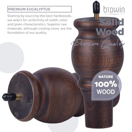 Btowin 5 inch Solid Wood Furniture Legs, 4Pcs Turned Round Wooden Bun Feet with Mounting Plate & Screws for Sofa Couch Ottoman Chair Sofa