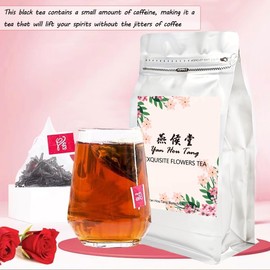 Eilin YHT Rose Black Tea Bags with Red Flower Petals 50 Counts x 3grams