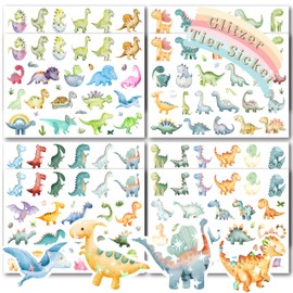 FloraVigo Stickers Children, Pack of 8 Glitter Stickers, 184 Stickers with Animal Patterns for Children, Girls, Scrapbooks, Albums, Gifts (Dinosaurs)