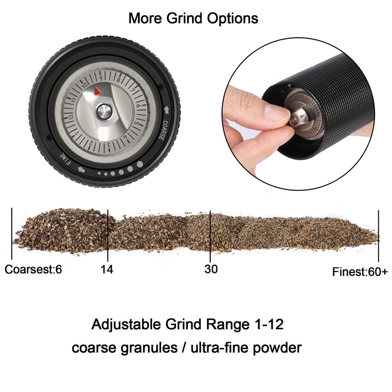 ARKNOAH Premium Pepper Grinder - Adjustable Coarseness with Aircraft-Grade Aluminum
