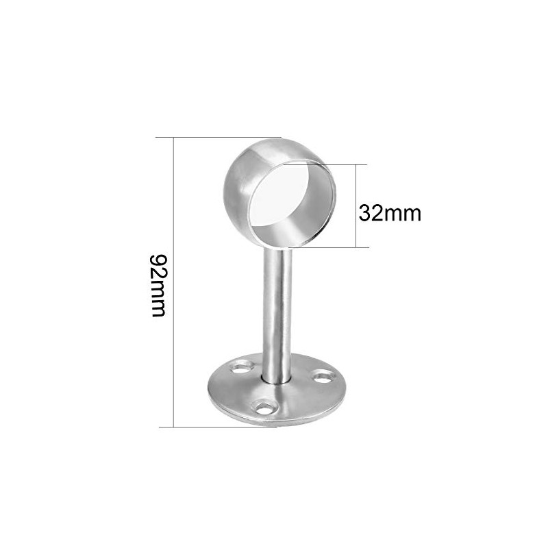 uxcell Wardrobe Pipe Bracket, 32mm Dia, 92mm Height, Wall Mounted