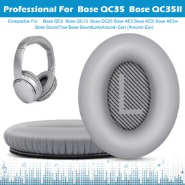 Ear Pads for Bose QuietComfort 35 ii, Premium Softer Leather Replacement Pads for Bose QC35 QC35ii Headphones Ear Pads Quiet Comfort, Noise Isolation Foam, Added Extra Thickness (Silver)