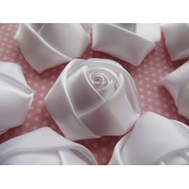 YYCRAFT Pack of 20 Satin Rose 2" Craft Wedding Bride Bouquet Rose Ribbon Flower-White