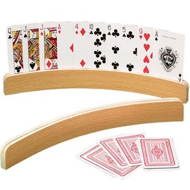 Set of 4 Curved Playing Cards Holders for Seniors Adults,Solid Wood Poker Card Holder Stand Display Rack for Cards ,Simple Design, Natural Wood Material, Ideal for Multiplayer Games,Wood Curved Playing Card Holders ﻿